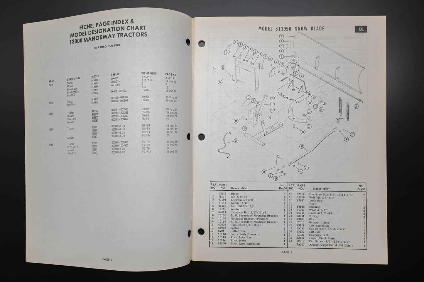 Ariens PM-13000 69-73 Manorway Tractors & Attachments Parts Manual