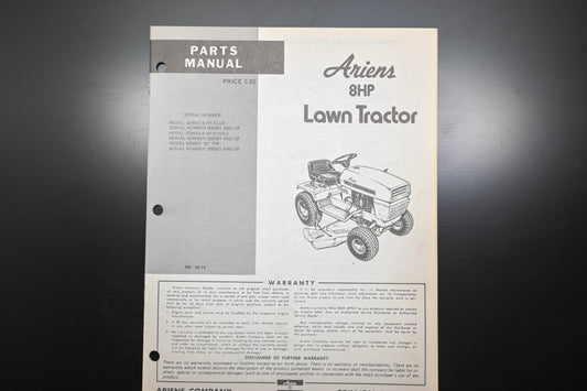 Ariens PM-29-74 8 HP Lawn Tractor Parts Manual