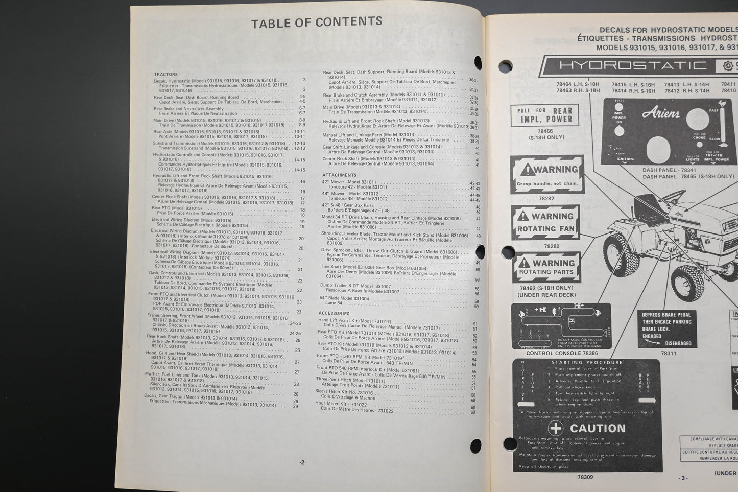 Ariens PM-31-77 31000 Series Garden Tractors Parts Manual