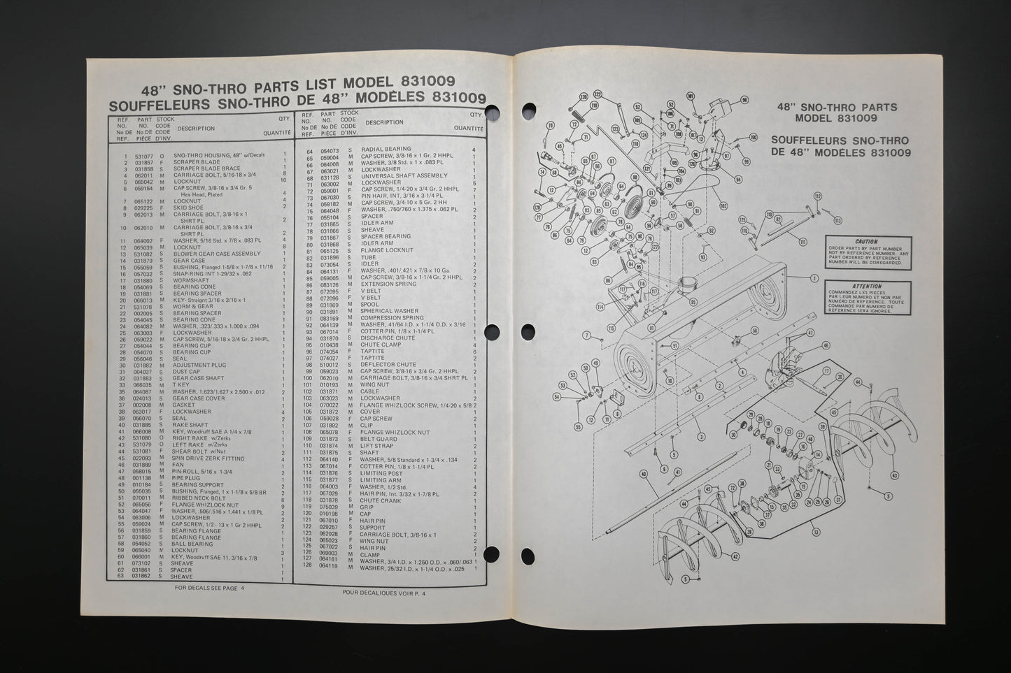 Ariens PM-31S-76 831009 48" Sno-Thro Parts Manual