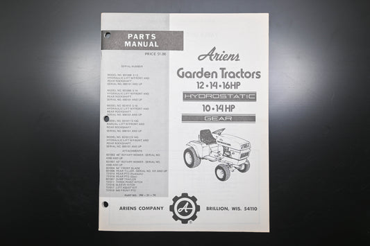 Ariens PM-31-76 10-16HP Garden Tractors Parts Manual