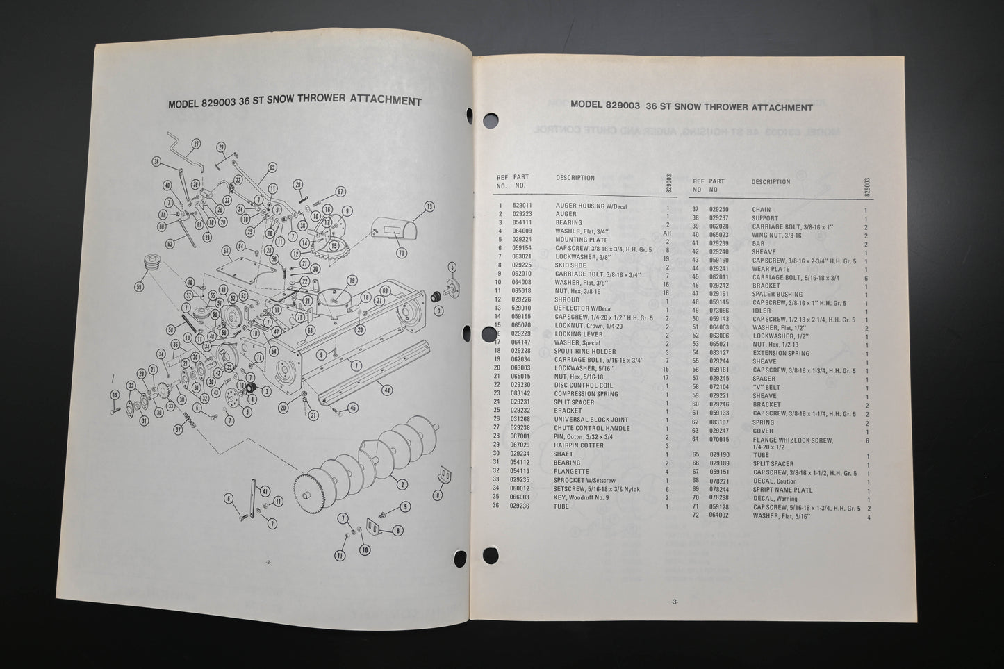 Ariens PM-31S-74 829003 36ST 831003 48St Sno-Thro Parts Manual
