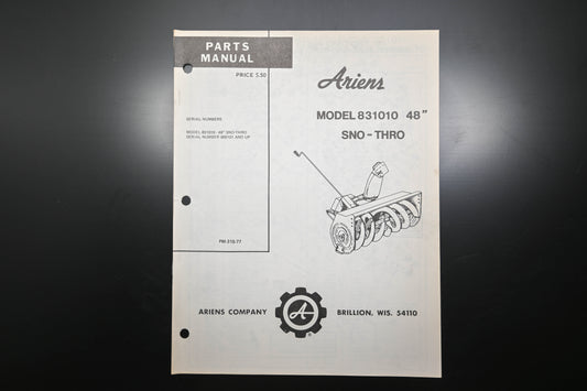 Ariens PM-31S-77 831010 48" Sno-Thro Parts Manual