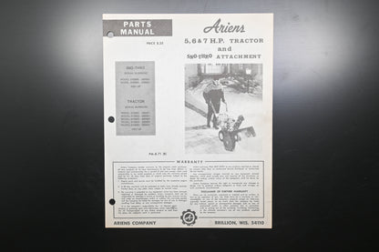 Ariens PM-8-71 (R) 5-7 HP Tractor & Sno-Thro Attachment Parts Manual