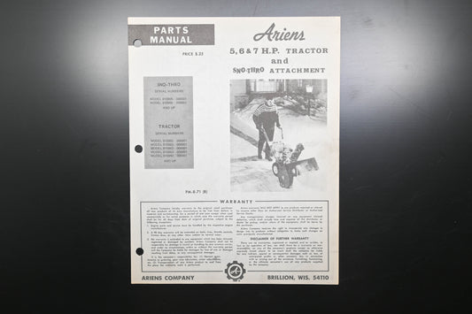 Ariens PM-8-71 (R) 5-7 HP Tractor & Sno-Thro Attachment Parts Manual