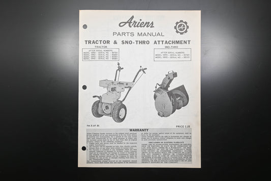 Ariens PM-8-69 (R) Tractor & Sno-Thro Attachment Parts Manual