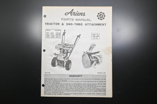 Ariens PM-2 (R) Tractor & Sno-Thro Attachment Parts Manual