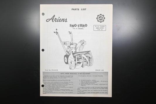 Ariens ST4-66 (R) 4 HP Sno-Thro Parts Manual