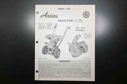 Ariens TIP-66 (R) 5 & 6 HP Tractor & Sno-Thro Attachment Parts Manual