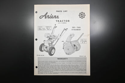 Ariens SSA-65R (R) 6 HP Tractor & Sno-Thro Attachment Parts Manual