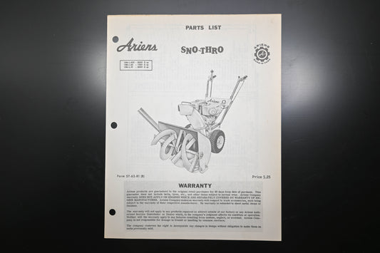 Ariens ST-63-R1 (R) Sno-Thro Parts Manual