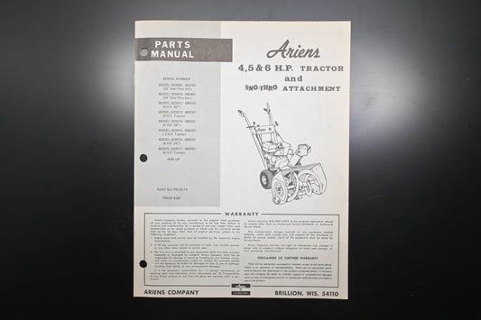 Ariens PM-22-74 4-6 HP Tractor & Sno-Thro Attachment Parts Manual