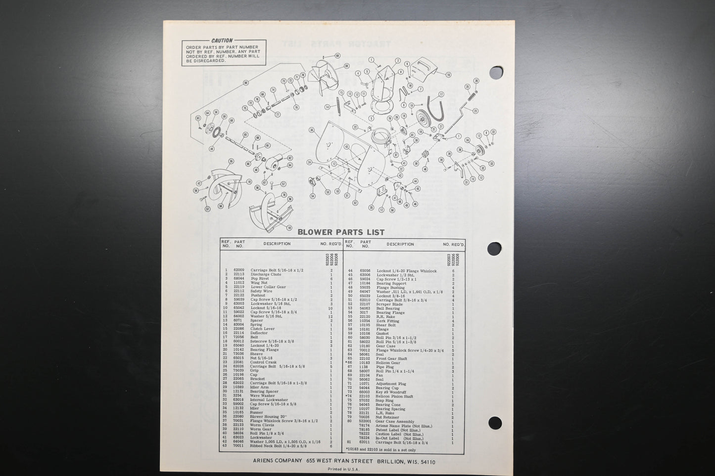 Ariens PM-22-72 4 & 5 HP Sno-Thro Parts Manual