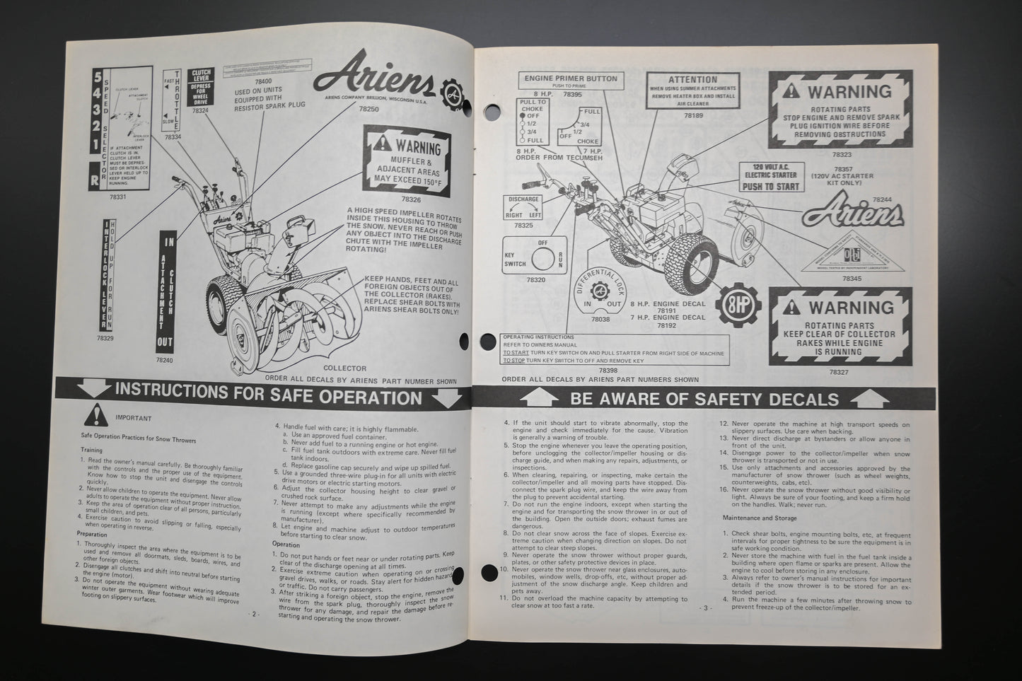 Ariens PM24-76 7 & 8 HP Deluxe Sno-Thro Parts Manual