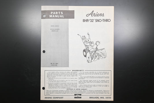 Ariens PM-24-73R1 8 HP 32" Sno-Thro Parts Manual