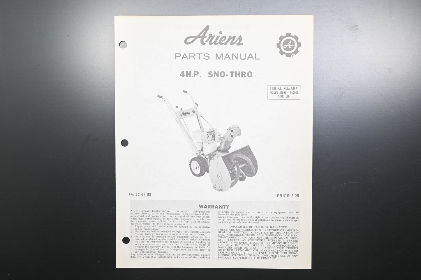 Ariens PM-22-69 (R) 4 HP Sno-Thro Parts Manual