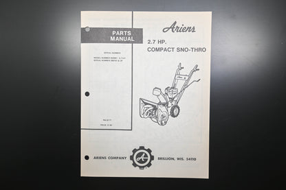 Ariens PM-32-77 2.7 HP Compact Sno-Thro Parts Manual