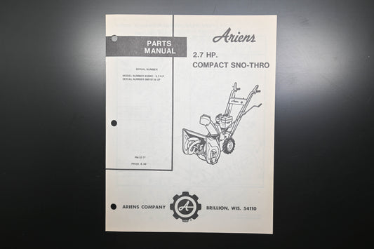 Ariens PM-32-77 2.7 HP Compact Sno-Thro Parts Manual