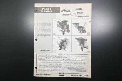 Ariens PM-28-73R1 Shredder Grinder Bagger Chipper Parts Manual