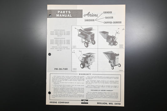 Ariens PM-28-73R1 Shredder Grinder Bagger Chipper Parts Manual