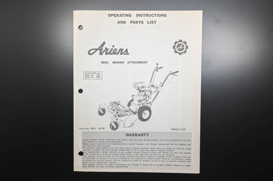 Ariens REEL-68 (R) Reel Mower Attachment Operating Instructions & Parts List