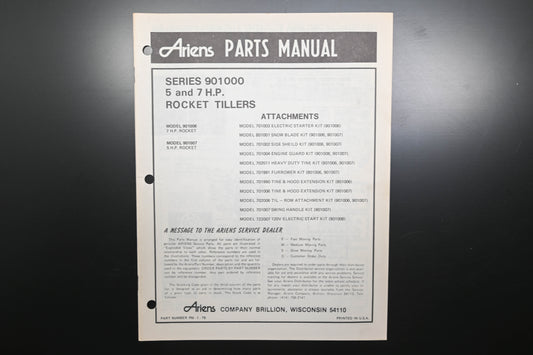 Ariens PM-1-79 Series 901000 Rocket Tillers Parts Manual