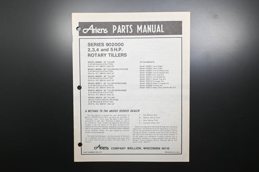 Ariens PM-2-79 Series 902000 Rotary Tiller 2-5 HP Parts Manual