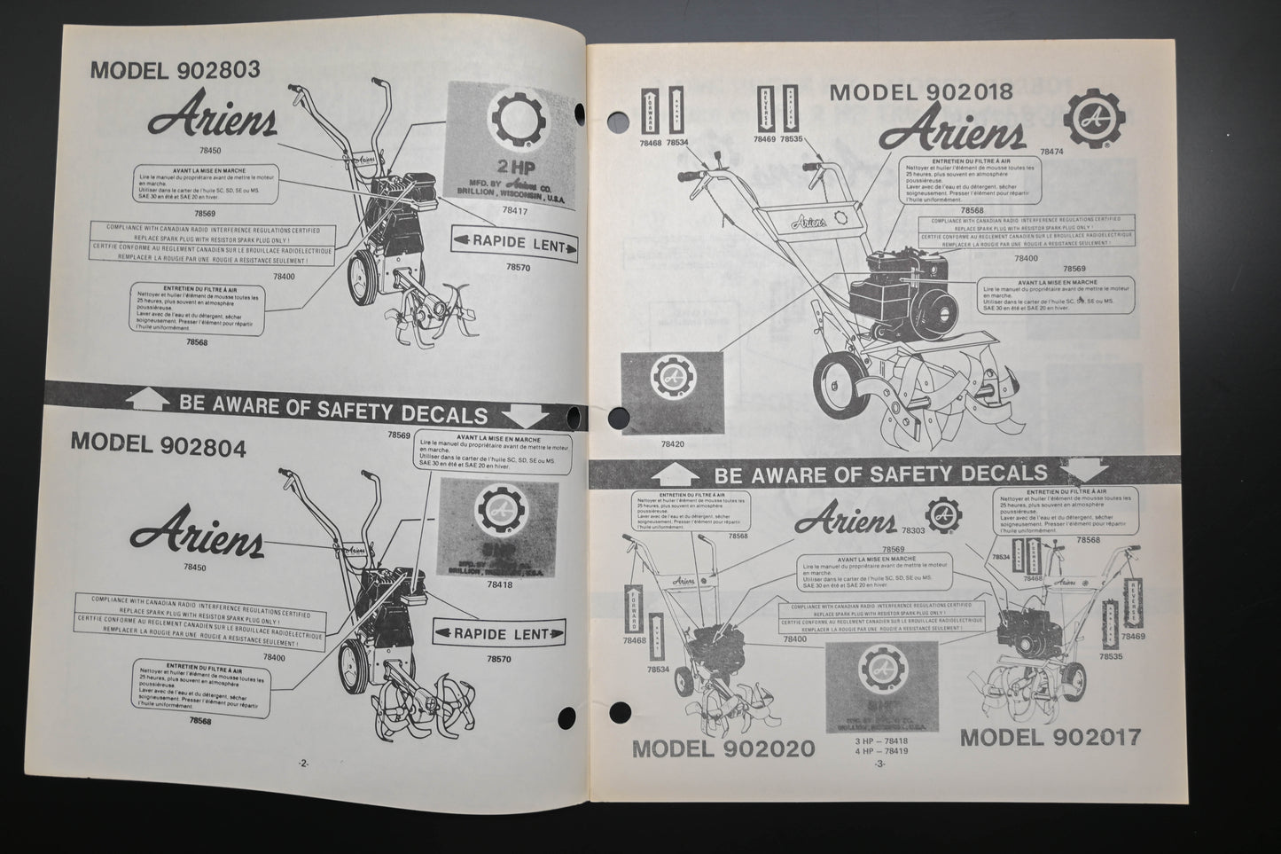 Ariens PM-2-79 Series 902000 Rotary Tiller 2-5 HP Parts Manual