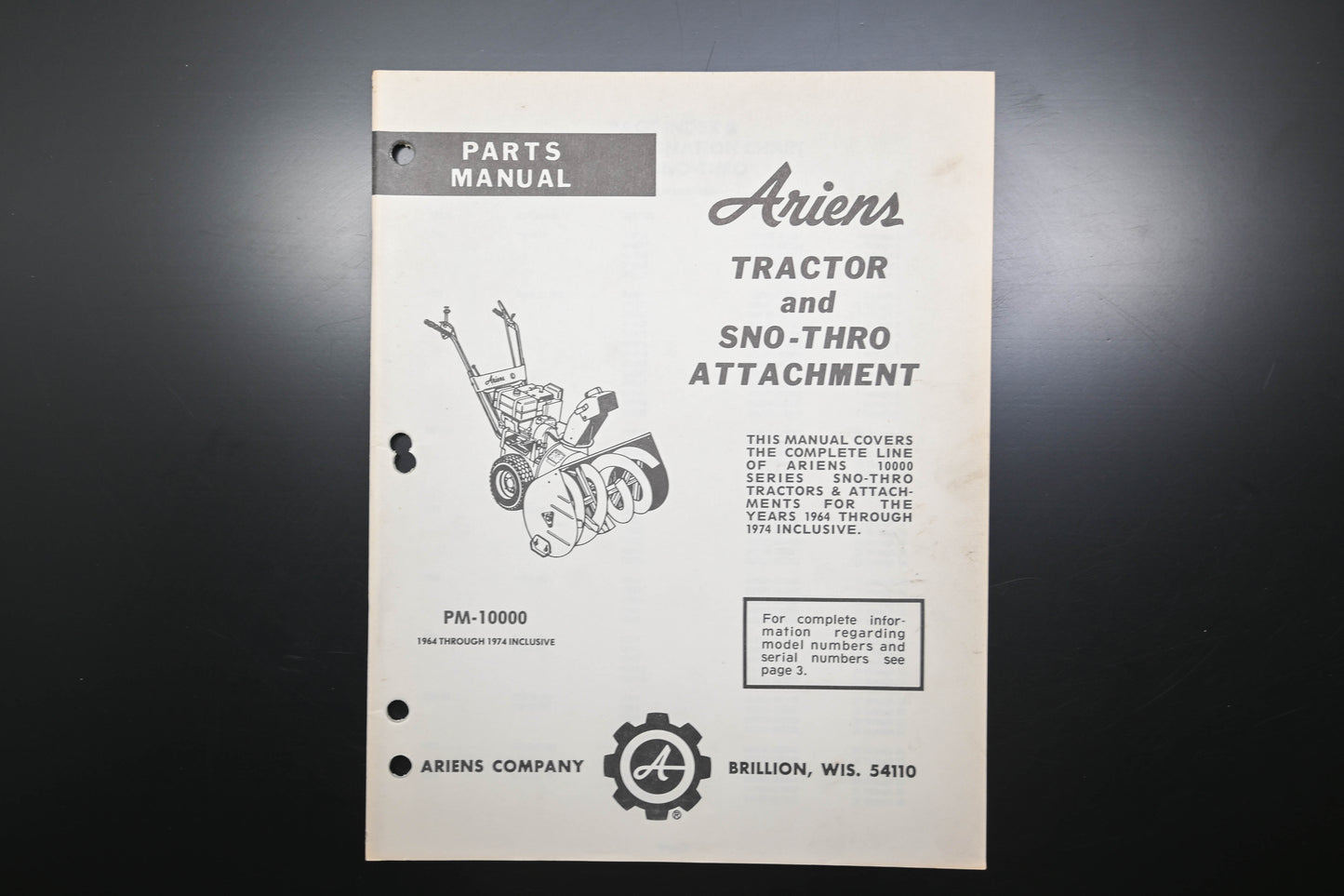 Ariens PM-10000 Tractor & Sno-Thro Attachment Parts Manual