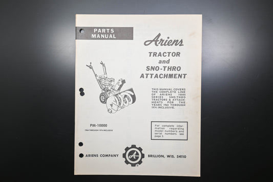 Ariens PM-10000 Tractor & Sno-Thro Attachment Parts Manual