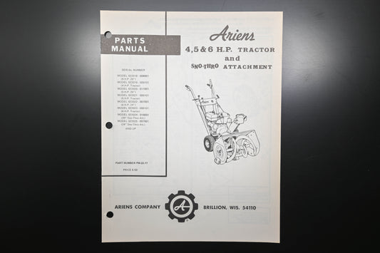 Ariens PM-22-77 4-6 HP Tractor & Sno-Thro Attachment Parts Manual