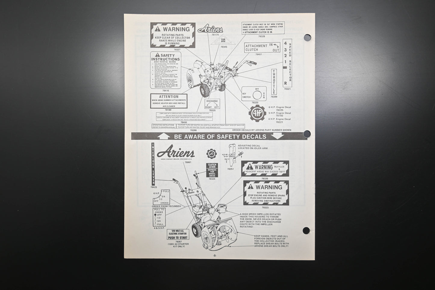Ariens PM-22-77 4-6 HP Tractor & Sno-Thro Attachment Parts Manual