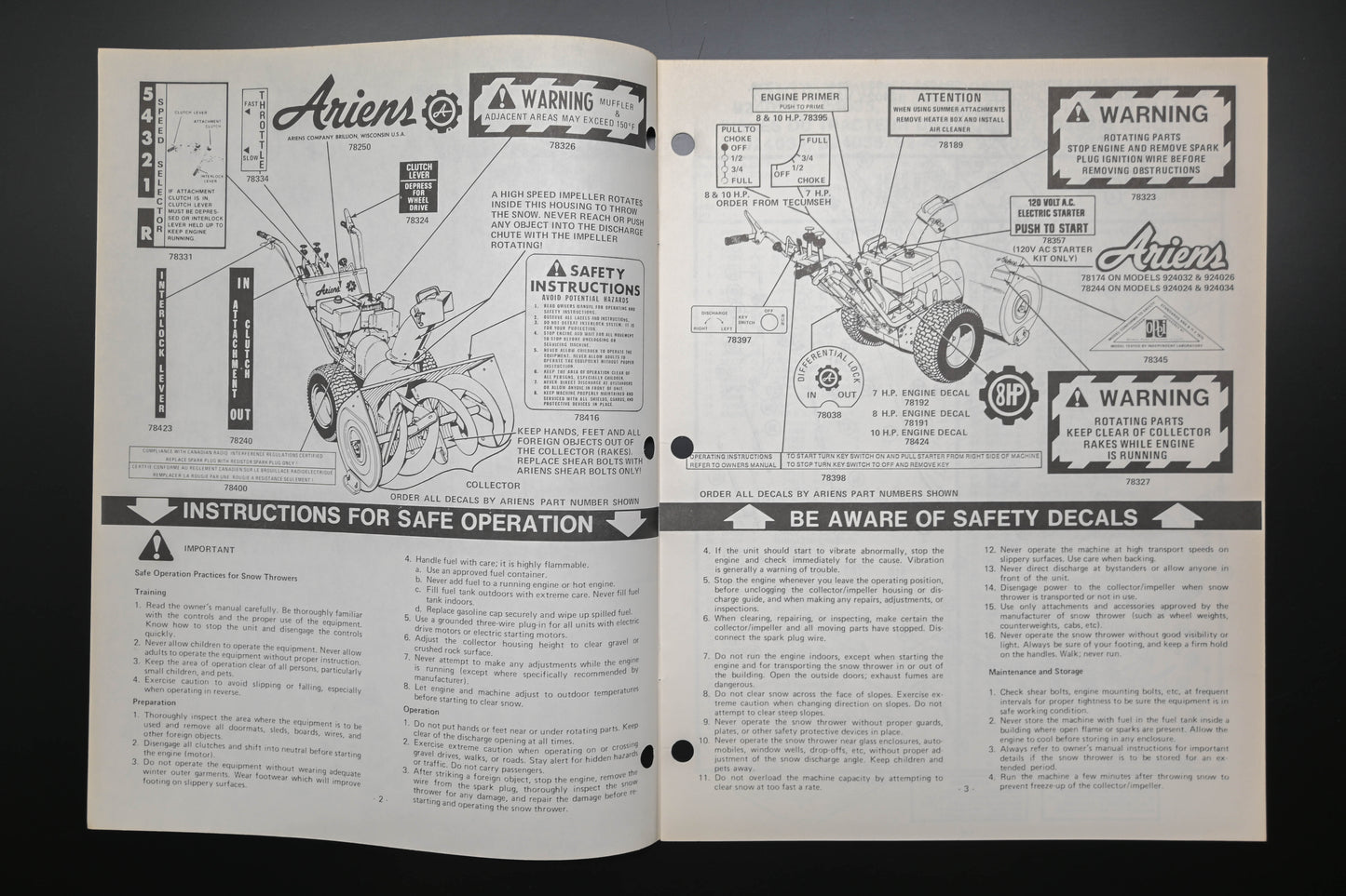 Ariens PM24-77 7 8 & 10 HP Deluxe Sno-Thro Parts Manual