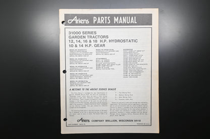 Ariens PM-31-79 31000 Series Garden Tractors Parts Manual