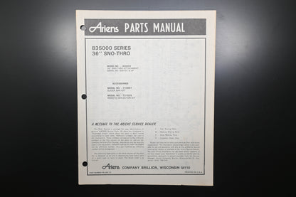 Ariens PM-35S-79 835000 Series 36" Sno-Thro Parts Manual