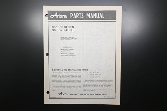 Ariens PM-35S-79 835000 Series 36" Sno-Thro Parts Manual