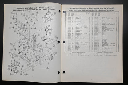 Ariens PM-35S-79 835000 Series 36" Sno-Thro Parts Manual