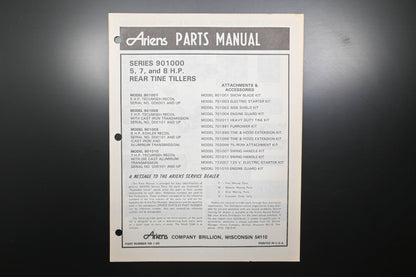 Ariens PM-1-80 901000 Series Rear Tine Tillers Parts Manual