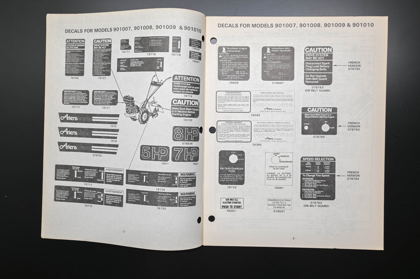 Ariens PM-1-80 901000 Series Rear Tine Tillers Parts Manual