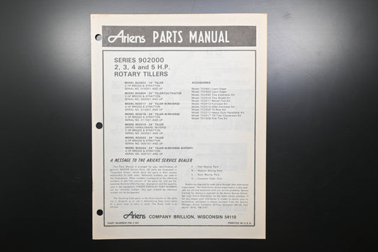 Ariens PM-2-80 902000 2-5 HP Rotary Tillers Parts Manual
