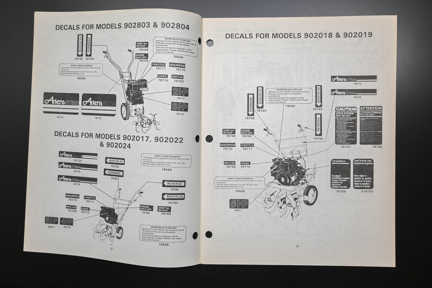 Ariens PM-2-80 902000 2-5 HP Rotary Tillers Parts Manual