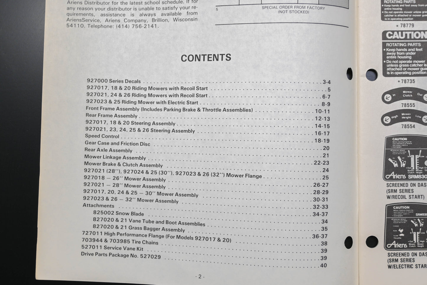 Ariens PM-27-82 927000 Series Riding Mowers Parts Manual