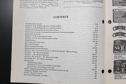 Ariens PM-27-82 927000 Series Riding Mowers Parts Manual