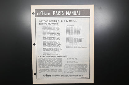 Ariens PM-27-80 927000 Series Riding Mowers Parts Manual