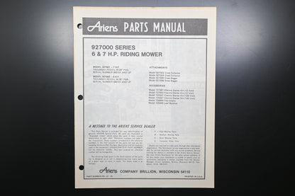 Ariens PM-27-79 927000 Series Riding Mowers Parts Manual
