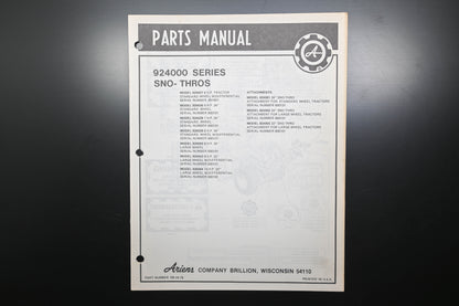 Ariens PM-24-78 924000 Series Sno-Thros Parts Manual