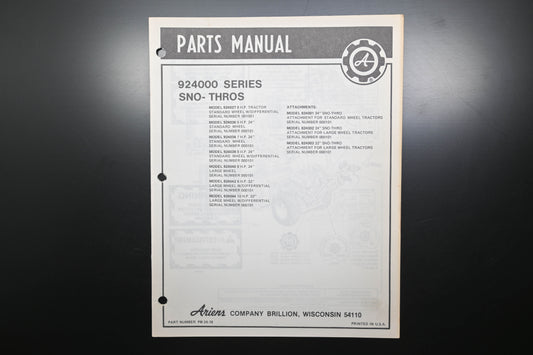 Ariens PM-24-78 924000 Series Sno-Thros Parts Manual