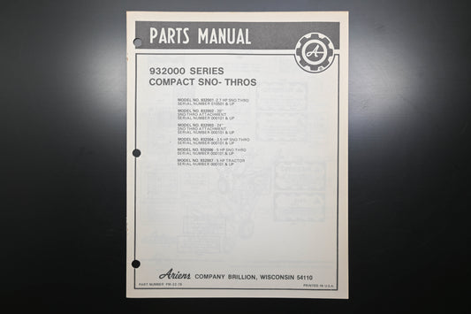 Ariens PM-32-78 932000 Series Compact Sno-Thros Parts Manual