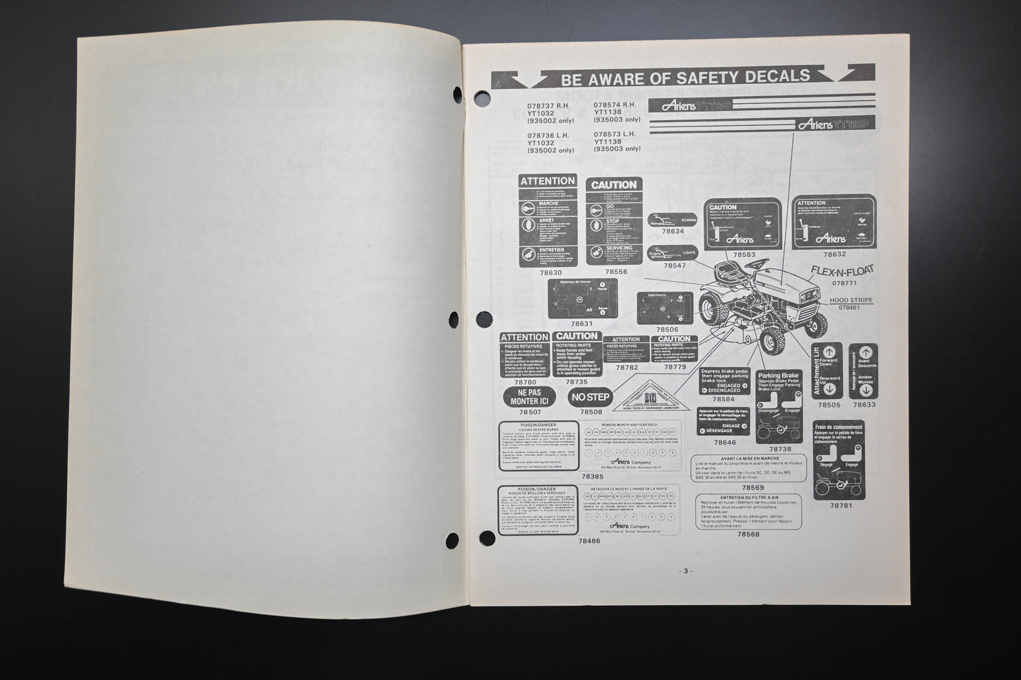 Ariens PM-35-80 935000 Series Yard Tractor Parts Manual
