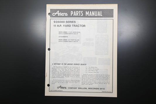 Ariens PM-35-79 935000 Series Yard Tractor Parts Manual